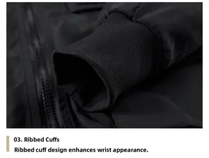 Close-up of elastic ribbed cuffs and smooth metal zipper on black flight bomber jacket