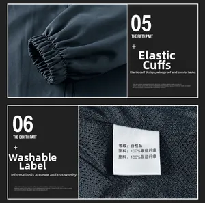 Detail view of elastic cuffs and white wash care label on polyester mesh jacket lining