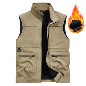 Men Outdoor Multi-pocket Softshell Vest Fleece Lined Windproof Stand Collar Sleeveless Jacket Photography Fishing Waistcoat