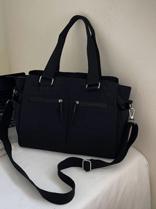 Women Large Capacity Canvas Tote Bag Multi-Pocket Minimalist Crossbody Shoulder Bag For Commuting Versatile Fashion Handbag