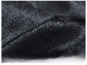 Close-up of thick black faux fur lining for men winter biker jacket insulation