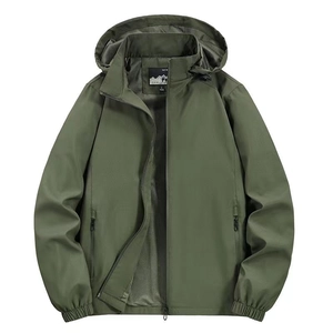 Army green hooded windbreaker for men with breathable mesh lining and waterproof fabric