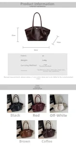 Detailed technical drawing of large PU tote bag with precise size specifications and dimensions