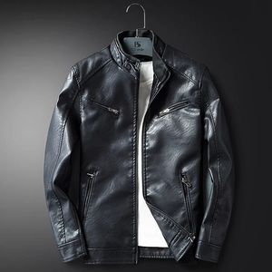 Men's Casual Stand Collar PU Leather Jacket Slim Fit Fleece Lined Winter Motorcycle Coat Warm Quilted Biker Outwear