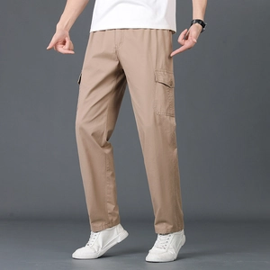 Lockere Khaki-Cargohose für Herren mit elastischem Bund und Seitentaschen