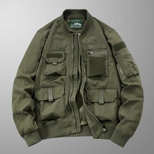 Men's Functional Windproof Polyester Flight Jacket Multi Pocket Workwear Bomber Jacket Stand Collar Casual Outerwear Coat