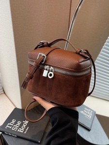 Vintage Matte PU Leather Crossbody Bag For Women Mini Splicing Vanity Box Handbag With Top Handle Adjustable Shoulder Strap
