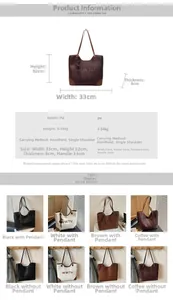Detailed dimension chart and material specs for the high-capacity PU leather tote bag