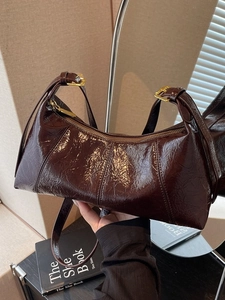Sac Sous Le Bras Rétro En Similicuir Brillant Pour Femmes Sac Dumpling Plissé Bandoulière Réglable Sac À Épaule De Banlieue Quotidienne