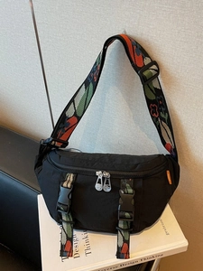 Women Fashion Nylon Chest Bag Floral Wide Strap Waterproof Crossbody Bag Casual Outdoor Sport Waist Bag Daily Backpack
