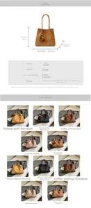 Detailed dimension chart for large matte PU suede tote bag with size and strap specifications