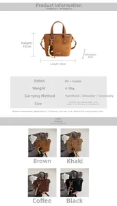 Guide détaillé des dimensions du sac seau pour femmes en cuir PU et daim doux