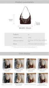 Detailed size specifications for large vintage PU leather tote bag showing 33x24x10cm dimensions