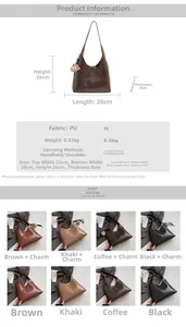 Detailed size guide and dimension chart for the vintage PU leather shoulder tote bag