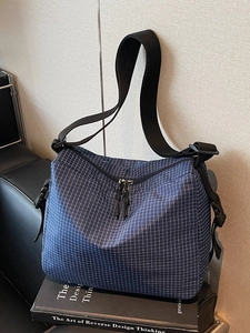 Large Capacity Plaid Canvas Crossbody Bag For Women New Casual Shoulder Tote Bag For University Students Zipper Closure