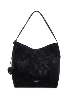 Retro washed black tote bag with large capacity and a decorative mini side pouch