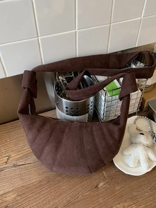 Sac Croissant en Suède pour Femmes Bandoulière Nouée Demi-Lune Sac Bandoulière Plissé Vintage Minimaliste Couleur Unie