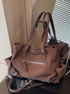 Women Retro Matte PU Leather Crossbody Bag Large Capacity Motorcycle Style Tote Shoulder Bag Fashion Commuting Handbag