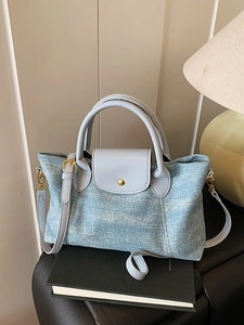 Borsa a Tracolla da Donna in Pelle PU alla Moda Texture Denim Borsa Tote Grande Capacità Borsa a Spalla Casual per Pendolarismo Quotidiano