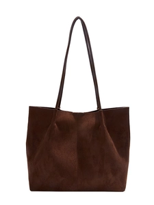 Large vintage brown suede tote bag for women with minimalist shoulder straps