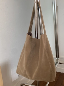 Large capacity brown suede leopard tote bag for women featuring a minimalist shoulder design