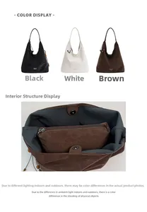 Detail view of large bucket bag with magnetic closure, inner zipper pocket, and wooden beads