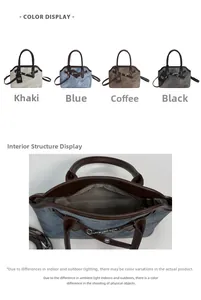 Detail of shell-shaped tote bag interior with zipper pocket and four color options