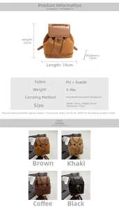 Detail view of mini drawstring bucket backpack showing 18x12x22cm dimensions and color options