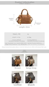 Detailed size chart and multi-color options for vintage minimalist PU leather pillow bag