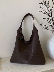 Women Vintage PU Leather Large Capacity Hobo Underarm Bag Minimalist Shoulder Tote With Wooden Bead Charm Fashion Commuting Bag