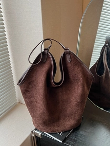 Women Minimalist Suede PU Leather Mother-Son Bucket Bag Large Capacity Commuter Shoulder Bag Vintage Tote Bag Set