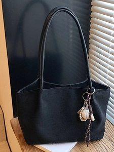 Bolso Tote de Gamuza de Gran Capacidad para Mujer Moda Casual Bolso de Hombro de Axila Con Amuletos Color Sólido Viaje Bolso