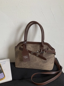 Retro Frosted PU Leather Shell Crossbody Bag For Women Contrast Color Horsebit Decor Handbag With Adjustable Strap Daily