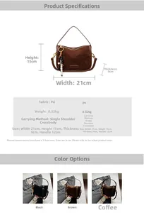 Detailed size specifications and material view of the retro suede texture crossbody bag