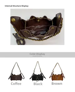 Detail showing the magnetic closure and spacious interior of the quilted chain bucket bag