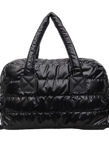 Sac fourre-tout matelassé noir en nylon brillant avec doubles poignées
