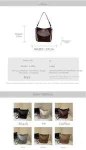 Tableau des tailles pour sac cabas en PU avec dimensions 27x23x12cm et six couleurs