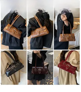 Detailed views of vintage rivets hobo bag shown in various colors on models