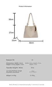 Size chart and dimensions for the beige PU leather shoulder bag showing measurements