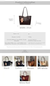 Detailed size specifications and five-color display of this large vintage PU leather tote bag