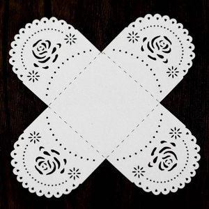 Laser cut white paper gift box template with rose lace patterns for wedding favors