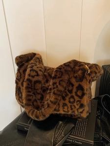 Borsa a Spalla in Peluche con Stampa Leopardata di Moda Grande Capacità Borsa a Tracolla in Pelliccia Sintetica Autunno Inverno Borsa Tote Soffice