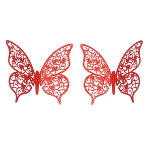 3D Wandaufkleber Rote Schmetterlinge mit Glitzer und lasergeschnittenen Herzmustern Deko