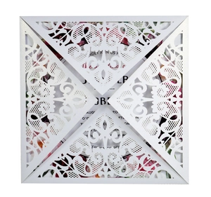 Laser Cut Wedding Invitation Cards Square Artificial Pearl Paper Lace Hollow For Engagement Marriage Anniversary Party Elegant Floral