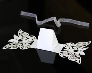 Laser cut white butterfly candy box with hollow design for wedding gift packaging