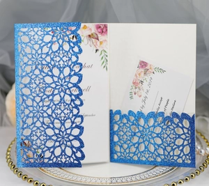 Laser Cut Glitter Pearl Paper Wedding Invitation Floral Hollow Card With Envelope Inner Sheet RSVP Party Celebration
