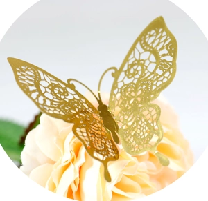 3D metallic silver hollow lace butterfly wall sticker for festive party home decoration