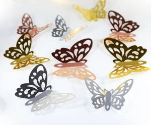 Detailed 3D hollow butterfly wall stickers in gold silver and rose gold metallic finishes