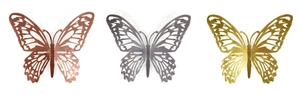 Detailed laser-cut hollow butterfly wall stickers in gold, silver, and rose gold finishes