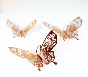 Elegant 3D rose gold hollow butterfly wall stickers with intricate lace laser cut details